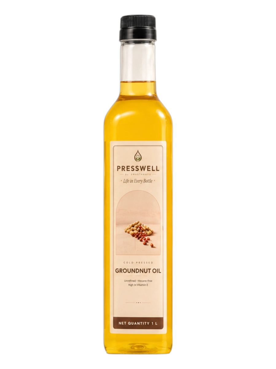 PRESSWELL cold-pressed groundnut oil, 1 litre bottle