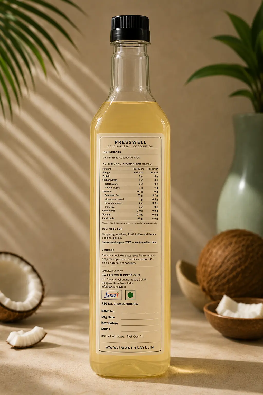 Coconut Oil, 1 L, the label on the back