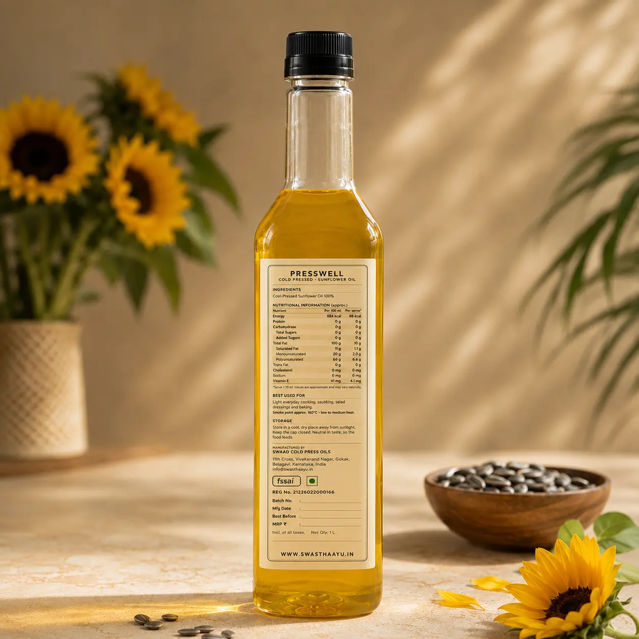 Sunflower Oil, 1 L, the label on the back